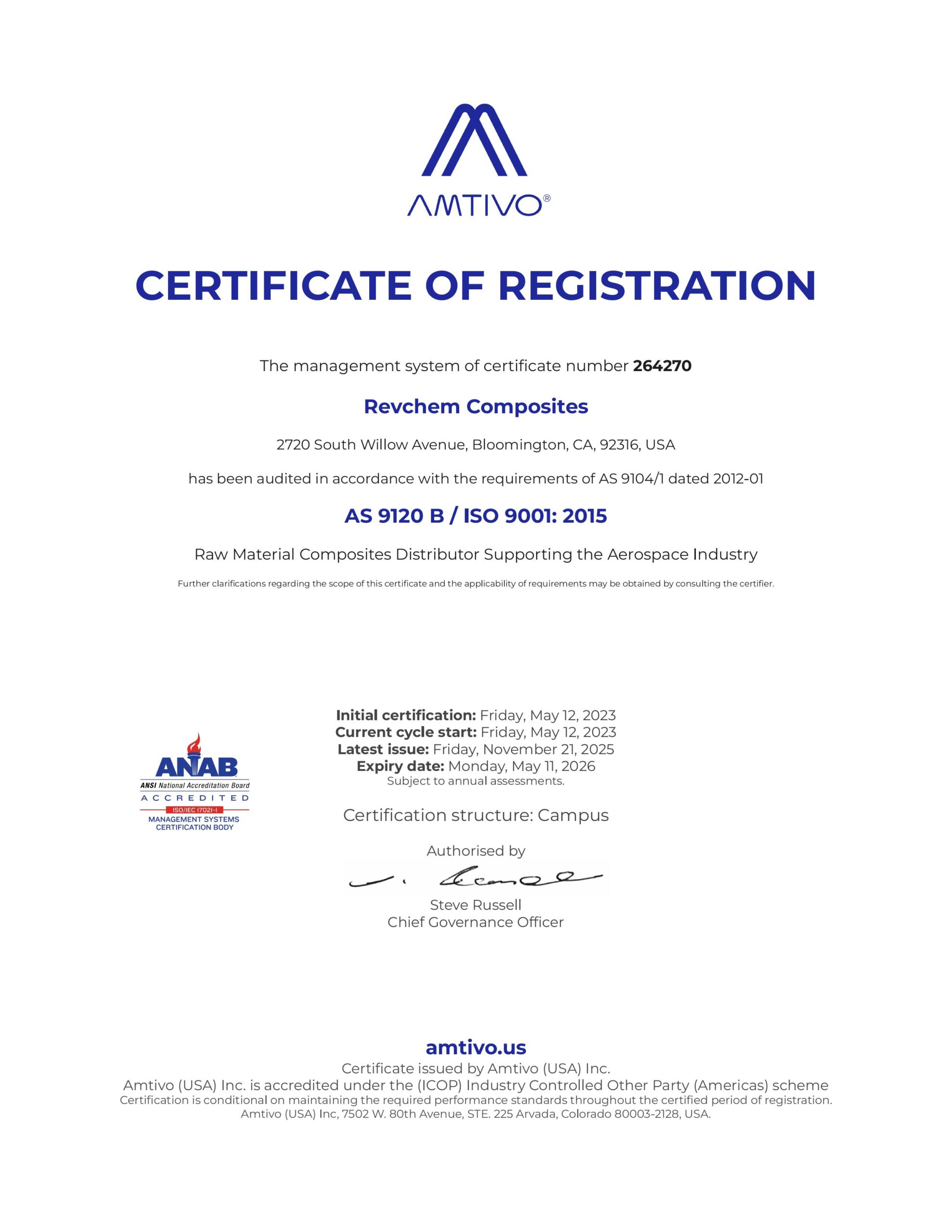 Amtivo-AS9120B-ISO91002015-Certification-202511-FrontPage AMTIVO Certification for AS 9120 B aerospace and ISO 9001: 2015 quality management categories